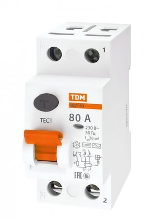TDM ELECTRIC SQ0203-0022 Устройство защитного отключения ВД1-63 2Р 80А 30мА TDM